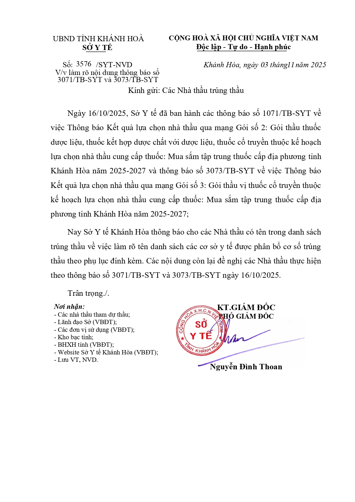 V/v làm rõ nội dung thông báo số 3071/TB-SYT và 3073/TB-SYT